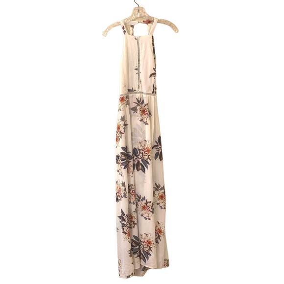 Floral Maxi Halter Dress, Wrap Style Skirt, Bare Back, Tie Back, Size Large - Picture 1 of 7